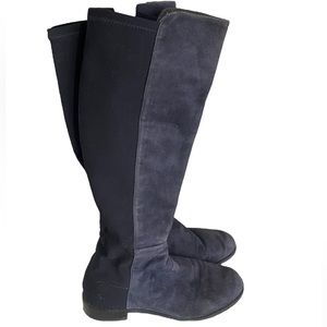 Stewart Weitzman stretchy black/navy suede boots